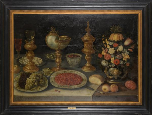 Ambrosius Breugel- tableau (h:p) 'nature morte avec fleurs et nautile'